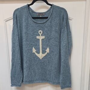 Blue Knit Sweater with Cream Anchor - Sz XL